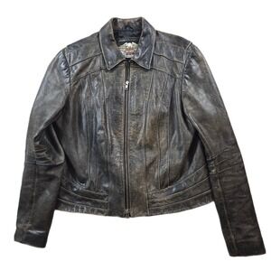 Harley Davidson‎ Leather Jacket Womens Large Distressed Brown Embroidered Biker